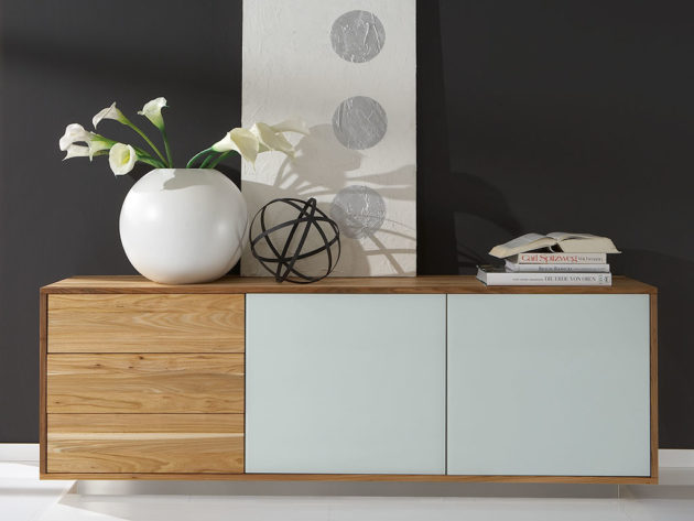 SQ355 Sideboard Rüster geölt, Glas weiß