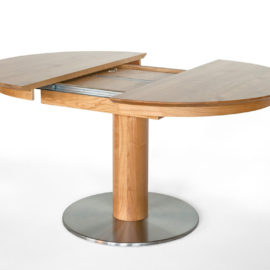 DM115 Tisch, Kirsche geölt, runde Platte, Synchronauszug mit Klappeinlage