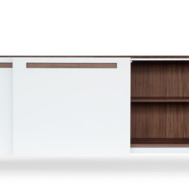 KT236 Sideboard mit Schiebetüren, Nussbaum geölt, Fronten Lack weiß