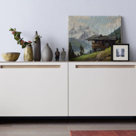 KT236 Sideboard Wildeiche weiß geölt Schiebetüren Lack weiß