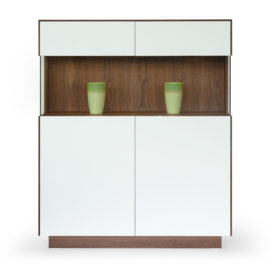 KT275 Highboard Nussbaum Glas weiß
