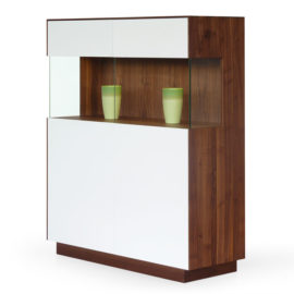 KT275 Highboard Nussbaum Glas weiß
