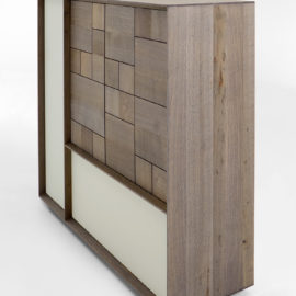 Highboard MU370 Wildeiche smoke stumpfmatt lackiert, Glas muschel satiniert