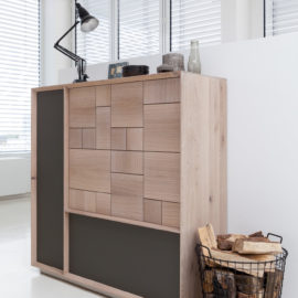 Highboard MU370 Wildeiche weiß geölt, Glas moor satiniert