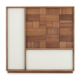 Highboard MU370 Nussbaum geölt, Glas muschel satiniert