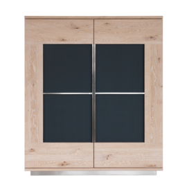SQ084 Schrank Wildeiche weiß lackiert, Türen mit aufgelegtem, lackiertem Glas anthrazit satinato