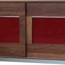 Sideboard SQ332 Nussbaum geölt, Glas rot