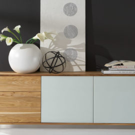 SQ355 Sideboard Rüster geölt, Glas weiß